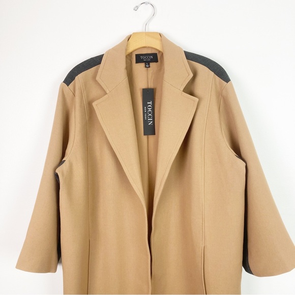 Toccin Colorblock Overcoat Camel/Flannel Large Camel Coat NWT - Picture 6 of 14